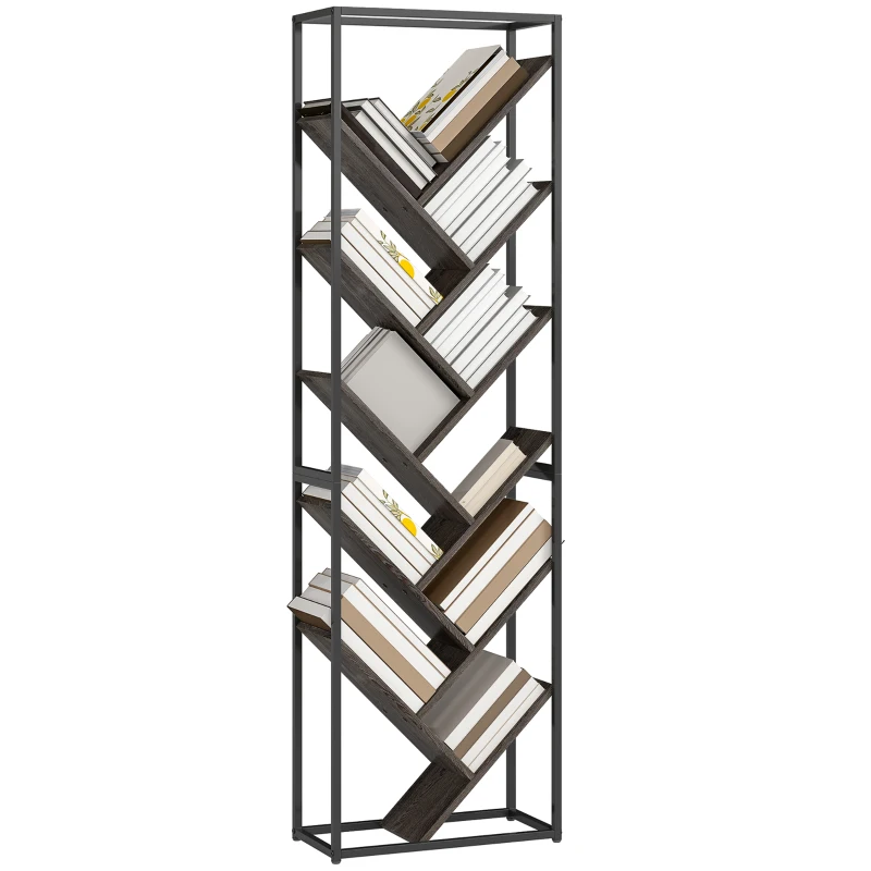 HOMCOM 10 Shelf Industrial-Style Bookshelf - Black/Grey
