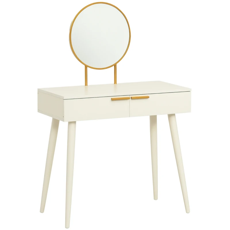 HOMCOM Schminktisch Frisiertisch modern Kosmetiktisch mit Spiegel Schublade Schlafzimmer Holz Weiß 80 x 40 x 123 cm