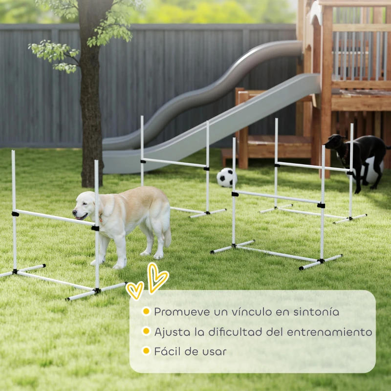 PawHut Set de Entrenamiento de Agilidad para Perros Mascotas 4 Piezas Obstáculos Vallas de Salto con Altura Ajustable y Bolsa de Transporte para Exteriores 99x65x94 cm Blanco
