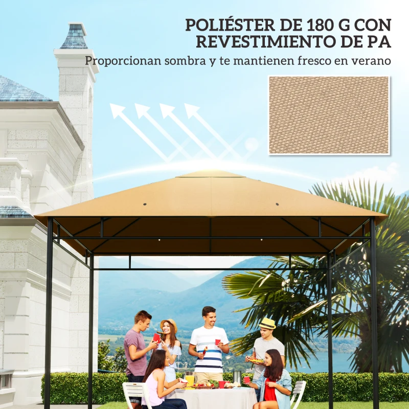 Outsunny Techo de Repuesto 300x300 cm para Cenador de Jardín Cubierta de Repuesto de Gazebo Pabellón Exterior con 8 Orificios de Drenaje y Ventilación Beige