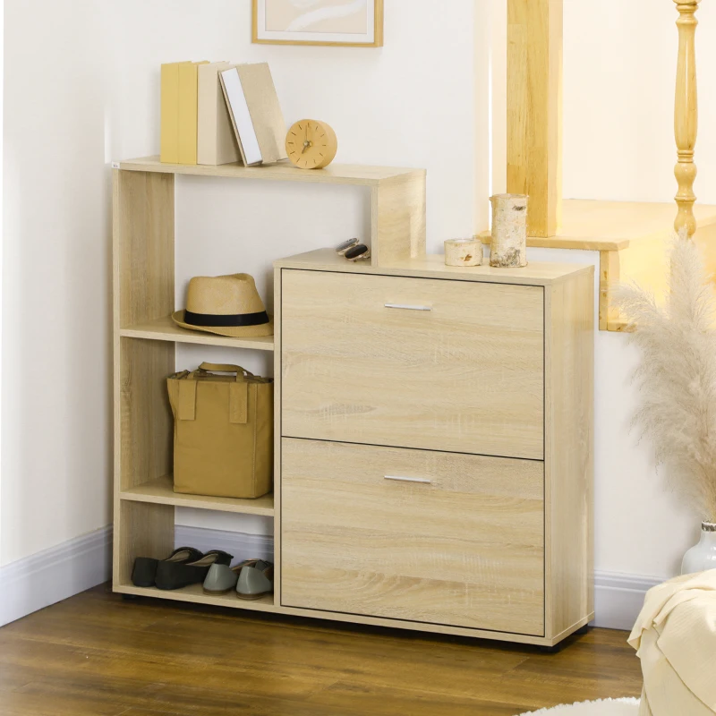 HOMCOM Sapateira de Madeira com Prateleiras de Armazenamento Sapateira para até 20 pares de Sapatos 101,5x25,5x98cm Madeira