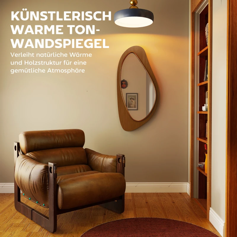 HOMCOM Wandspiegel Fenster Spiegel mit Kieferfurnierrahmen für Schlafzimmer Wohnzimmmer, 91,5 x 45 x 3 cm, Naturholz