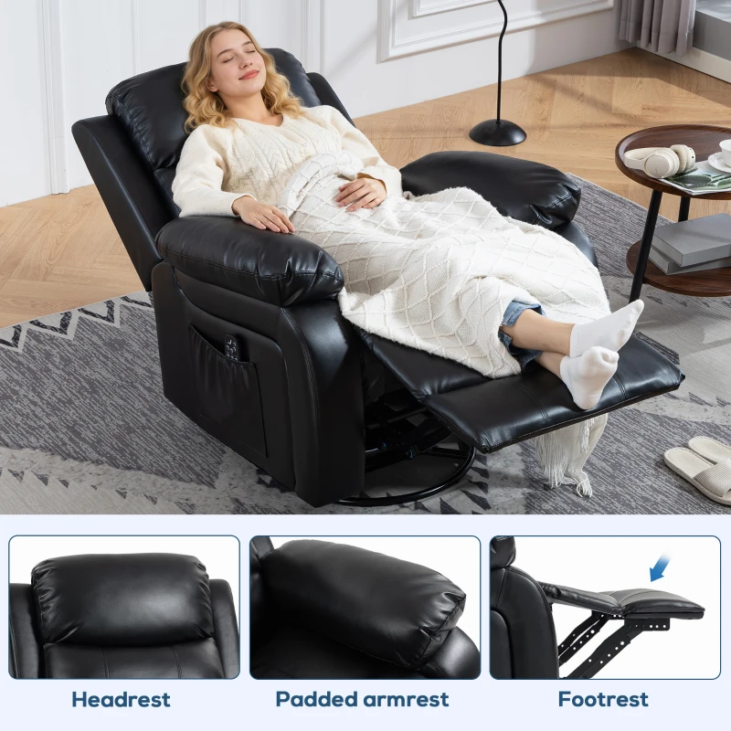 HOMCOM Sillón de masaje con 8 cabezas vibratorias, sillón relax, respaldo y reposapiés ajustables, negro