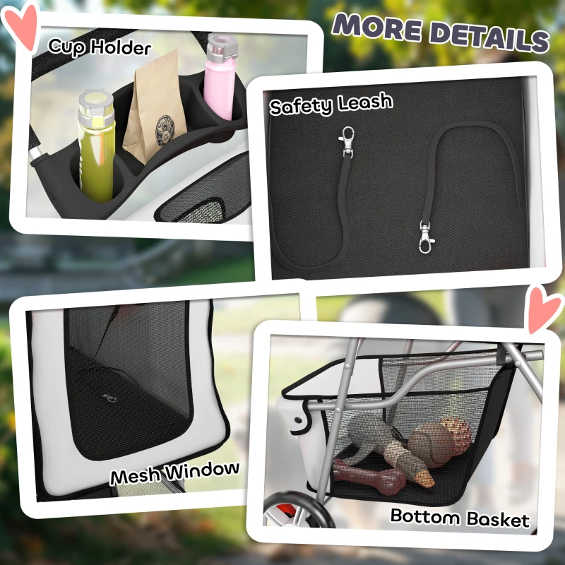 PawHut Folding Pet Buggy Stroller Foldable Cart Dog Cat Cup Holder Storage Basket 75 x 45 x 97 cm Gray