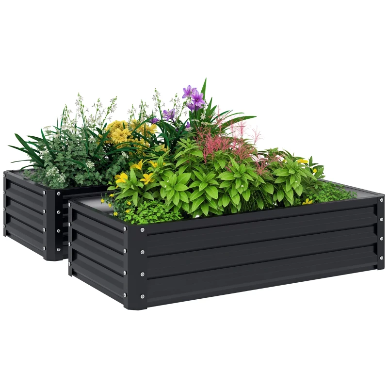 Outsunny Set de 2 paturi de grădină dreptunghiulare tablă ondulată din oțel 120 x 60 x 30,5 cm gri