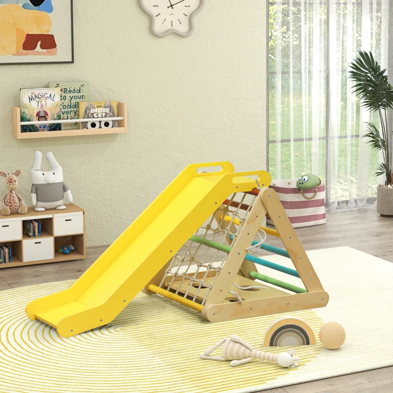 AIYAPLAY 5 en 1 Triangle d'escalade avec toboggan enfants parcours motricité - filet d'escalade, sacs de sable inclus