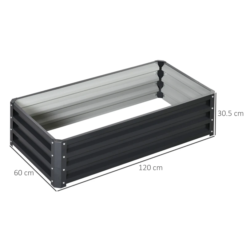 Outsunny Set de 2 paturi de grădină dreptunghiulare tablă ondulată din oțel 120 x 60 x 30,5 cm gri