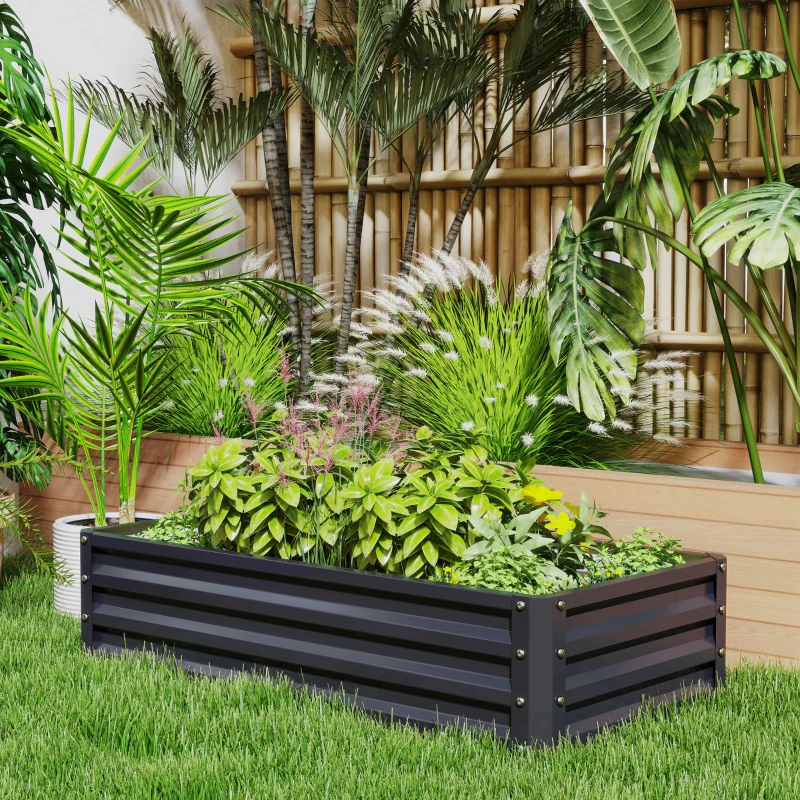 Outsunny Set de 2 paturi de grădină dreptunghiulare tablă ondulată din oțel 120 x 60 x 30,5 cm gri