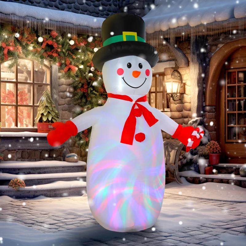 Outsunny Bonhomme de neige gonflable de Noël, 240 cm, décoration gonflables de Noël avec lumières LED, 177x78x240cm, multicolore