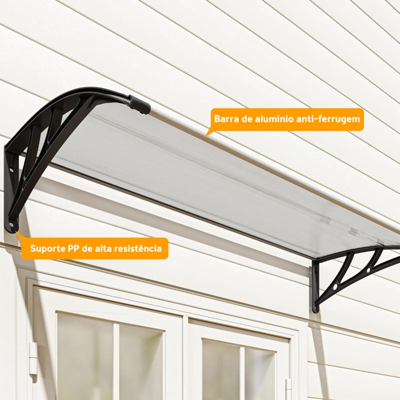Outsunny Marquise para Portas e Janelas 110x60 cm com Painéis de Policarbonato e Barras de Alumínio Transparente