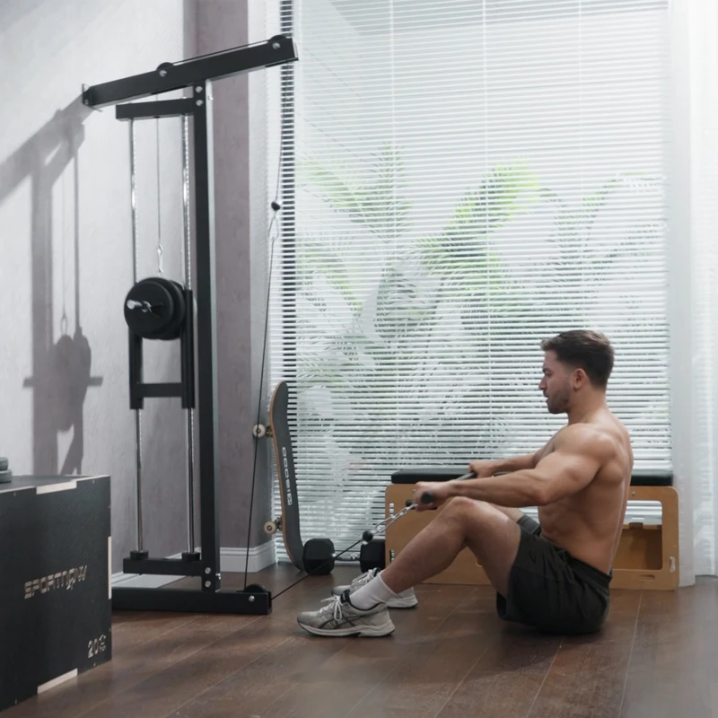 SPORTNOW Rudermaschine für Training, wandmontiertes Fitnessgerät, Kabelmaschine für Heimfitnessstudio, Stahl, Schwarz