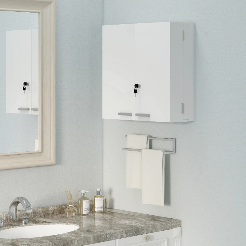 HOMCOM Armoire à pharmacie murale, armoire à médicaments à 4 étagères avec double porte verrouillable 2 clés, 53x20x53cm, blanc