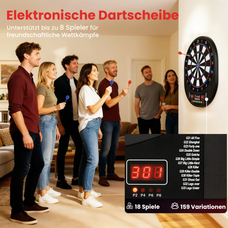 SPORTNOW Elektroniczna tarcza do darta dla 1-8 graczy, wyświetlacz LCD, 6 zestawów rzutków, kolorowa