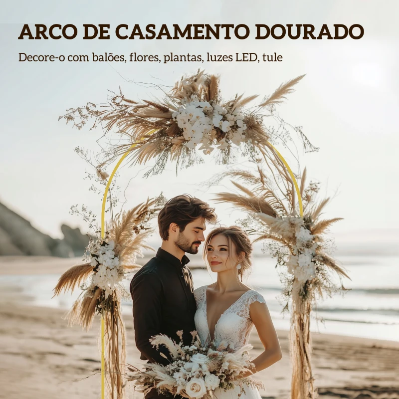 Outsunny Arco de Jardim de Metal para Decoração Casamentos com Revestimento em Pó Resistente às Intempéries 120x40x220 cm Dourado