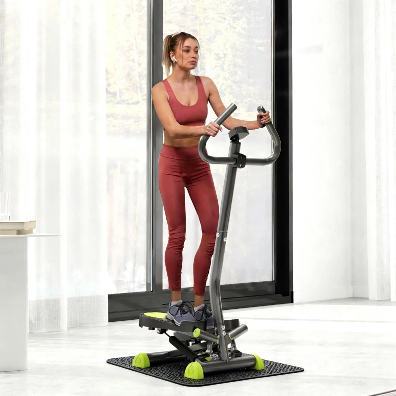 HOMCOM Stepper avec guidon stepper fitness appartement écran LCD résistance réglable acier gris vert noir
