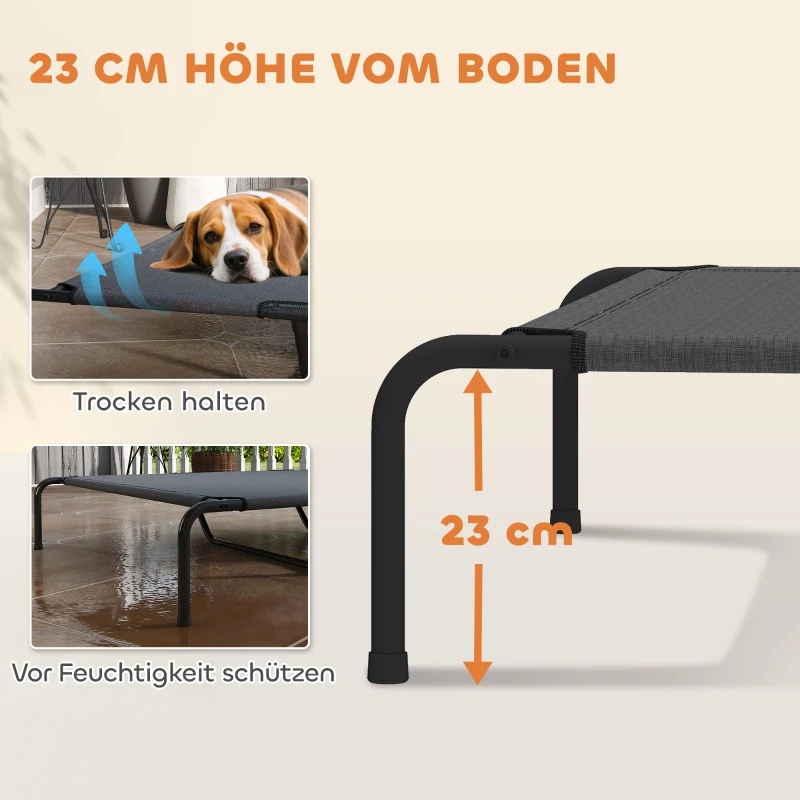 PawHut Hundeliege Outdoor, Erhöhtes Hundebett für große Hunde, mit Waschbares Mesh Stahlrahmen, 152 x 94 x 23 cm, Grau