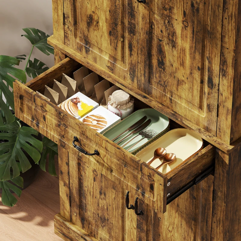 HOMCOM Tall Kitchen Cupboard, Kitchen Pantry Cabinet with Drawer, Shelves, Brown