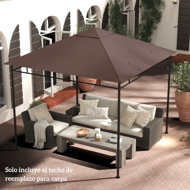 Outsunny Toile de rechange pour pavillon tonnelle tente toit de remplacement gazebo de jardin tissu polyester haute densité 180 g/m² anti-UV 3 x 3 m café