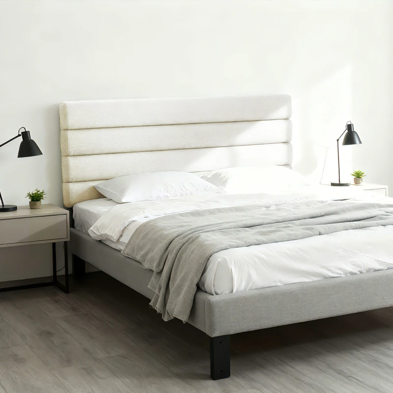 HOMCOM Cabeceira de Cama 140 cm Altura Ajustável em 3 Níveis 106/116/126 cm Estofada em Linho Bege