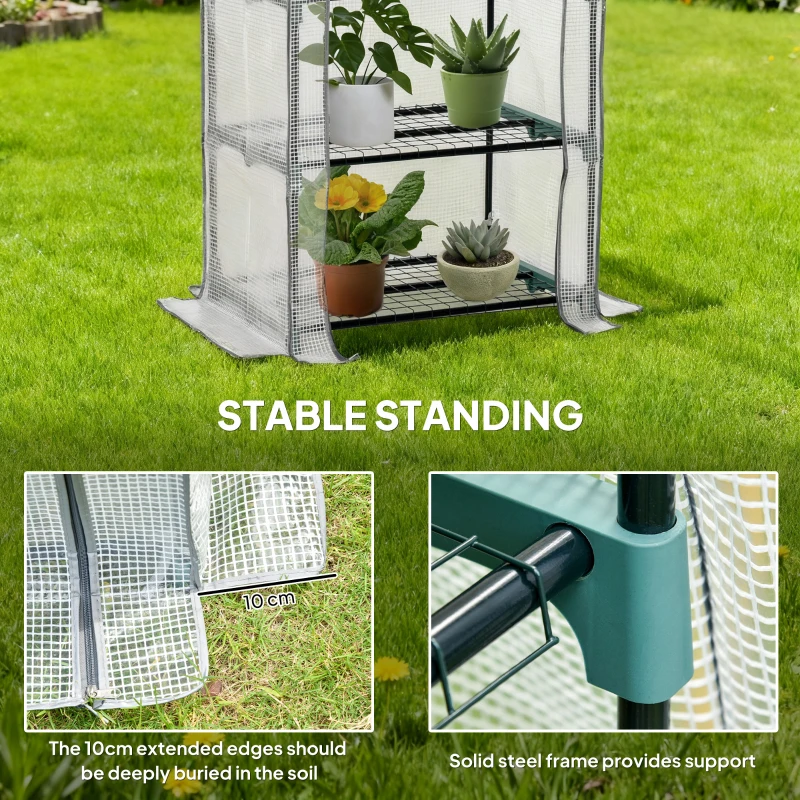 Outsunny 4 Tiers Mini Portable Greenhouse Compact Plant Grow Shed Metal Frame PE Cover 160H x 70L x 50Wcm
