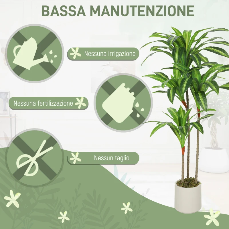 HOMCOM Pianta Artificiale di Dracena Verde in PEVA e Legno con Vaso Contenitore in PP e Cemento, 60x40x120 cm