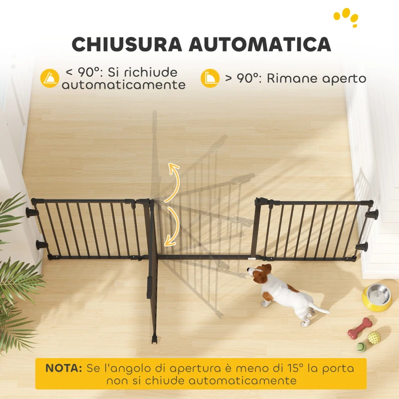 PawHut Cancellino per Cani Pieghevole in Acciaio con Chiusura Automatica, 202.5x2x76cm, Nero