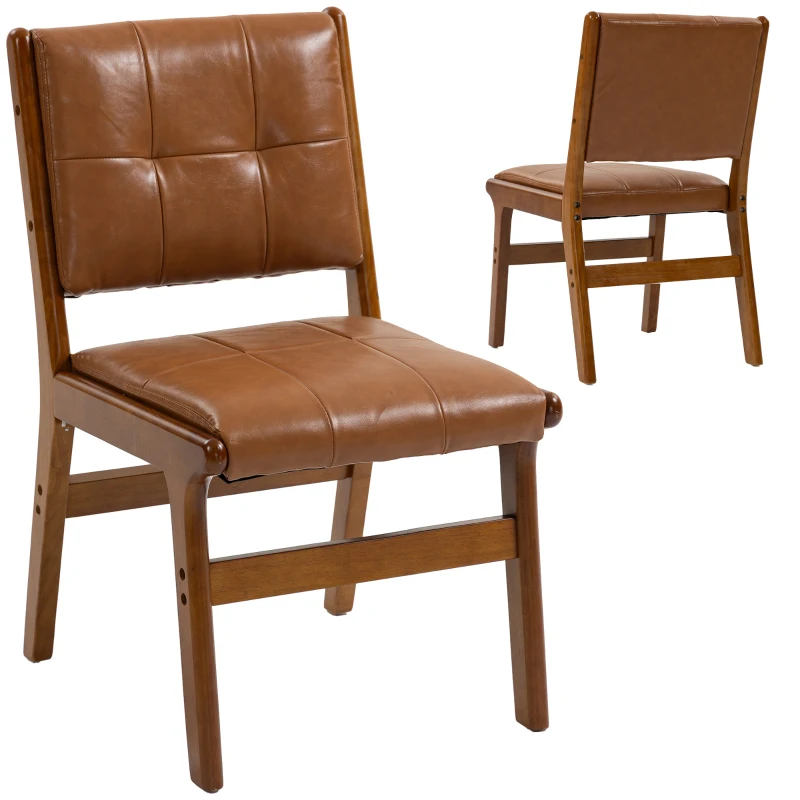 HOMCOM Confezione da 2 Sedie da Pranzo Rivestite in PU Sedile Imbottito Gambe in Legno per Soggiorno Marrone