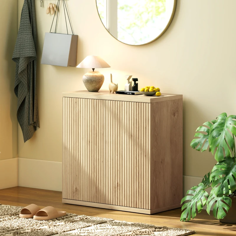 HOMCOM Aparador de salón, mueble de almacenamiento moderno con puertas de cierre suave y estantes ajustables, 78 x 39 x 79 cm, roble