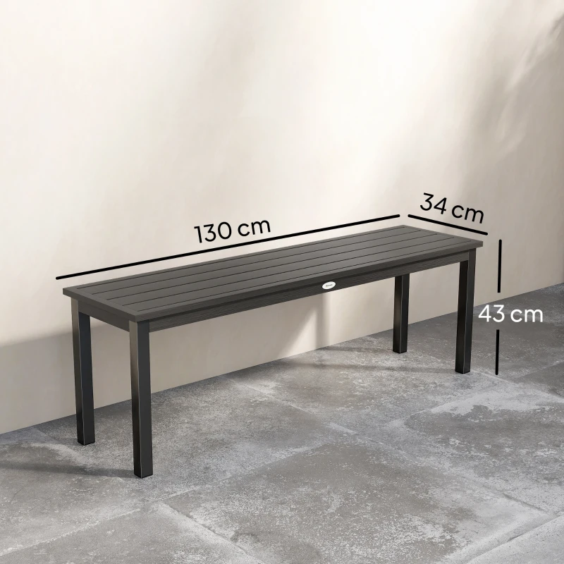 Outsunny 2 Seater Garden Bench, Outdoor Bench Loveseat with Wood-Effect Slatted Seat and Steel Frame for Patio, Park, Grey