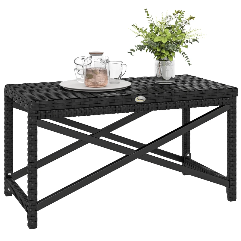 Outsunny Outdoor Coffee Table Side Table with X-Shape Frame for Patio, Balcony, Black