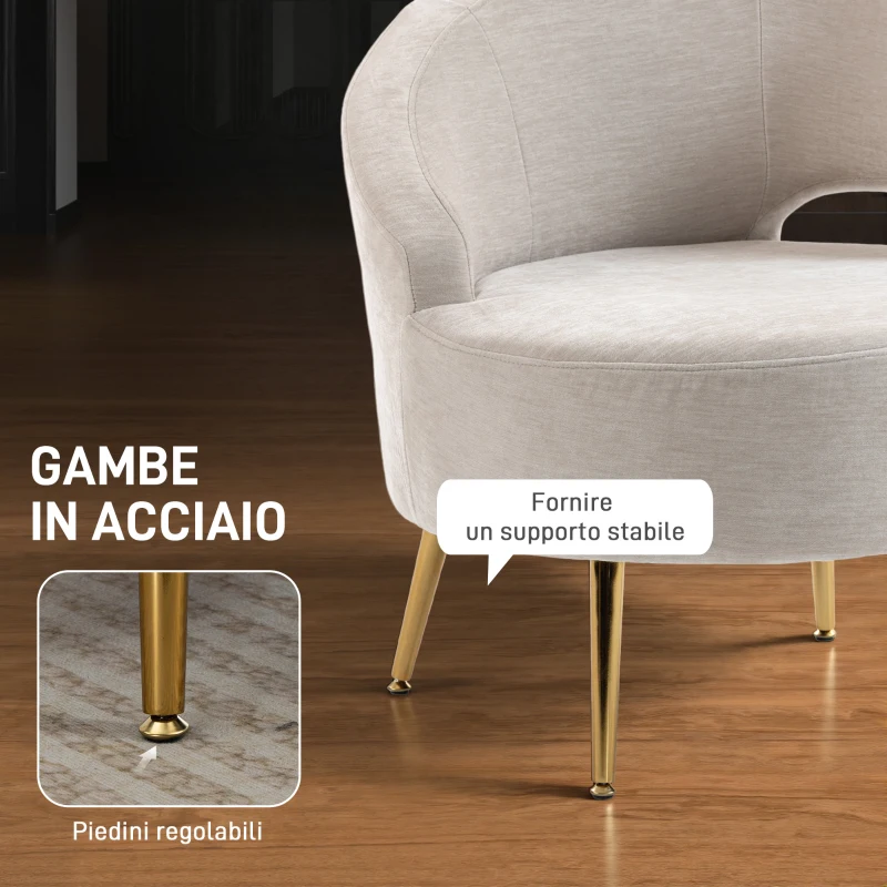 HOMCOM Sedia Moderna Rivestita in Chenille Bianco Crema con Schienale ad Arco, 69x65x67 cm