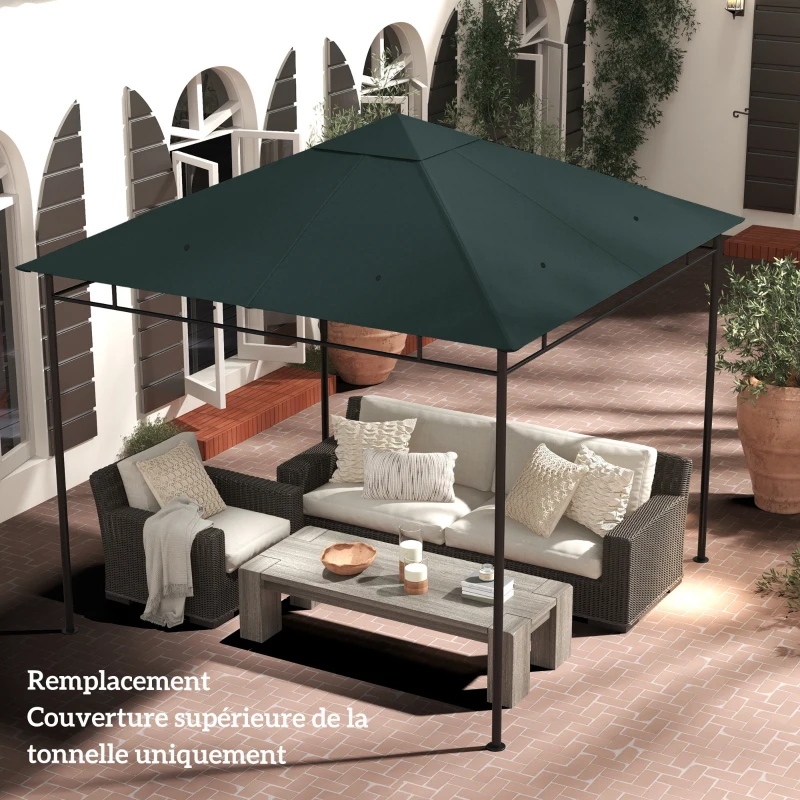 Outsunny Toile de rechange pour pavillon tonnelle tente toit de remplacement gazebo de jardin tissu polyester haute densité 180 g/m² anti-UV 3 x 3 m gris