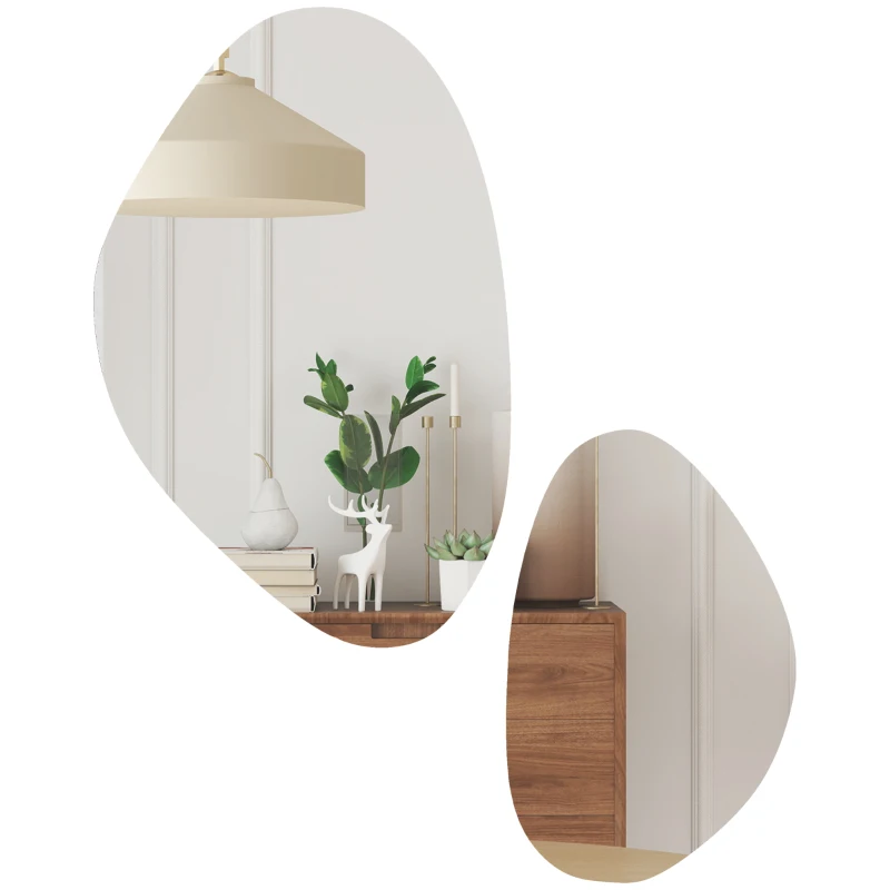 HOMCOM Set of 2 Pebble-Shaped Wall Mirror - Gold Tone