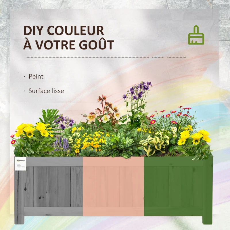 Outsunny Carré Potager de jardin pliable en Bois massif, Jardinière Surélevé 70 x 30 x 25 cm pour Jardin Balcon Terrasse gris