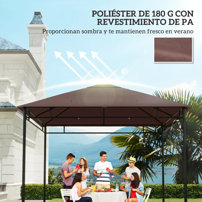 Outsunny Techo de Repuesto 300x300 cm para Cenador de Jardín Cubierta de Repuesto de Gazebo Pabellón Exterior con 8 Orificios de Drenaje y Ventilación Café