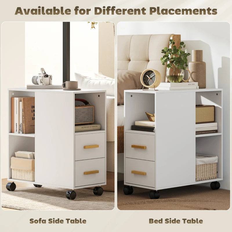 HOMCOM Soporte para impresora Mesa para impresora con estante ajustable, ruedas para fax escáner 60 x 30 x 65 cm Blanco