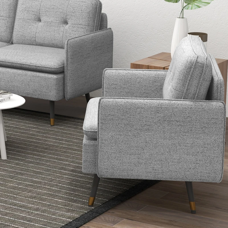 HOMCOM Modern Armchairs with Steel Legs, Upholstered Button Tufted Accent Chairs for Living Room