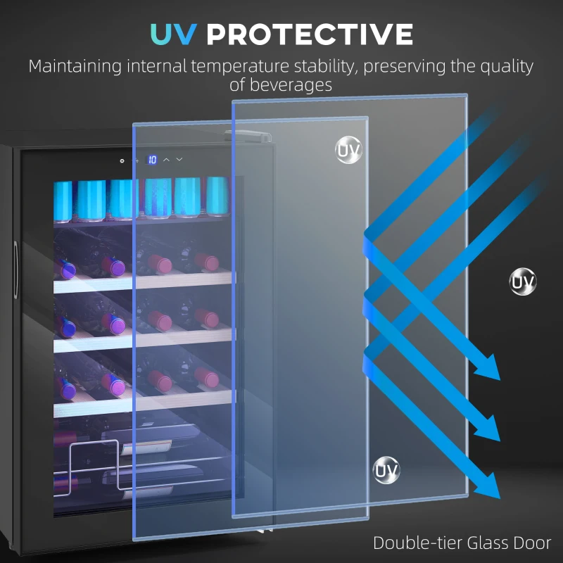 HOMCOM Adega Refrigerada para Vinho 53L com Prateleiras Ajustáveis para 12 Garrafas e 25 Latas 43x45x64 cm Preto