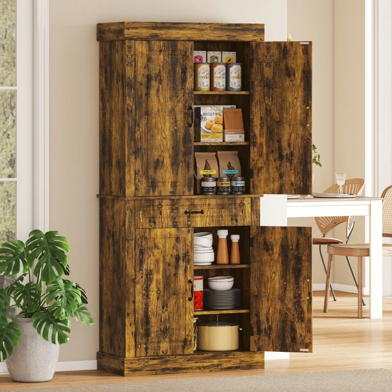 HOMCOM Tall Kitchen Cupboard, Kitchen Pantry Cabinet with Drawer, Shelves, Brown