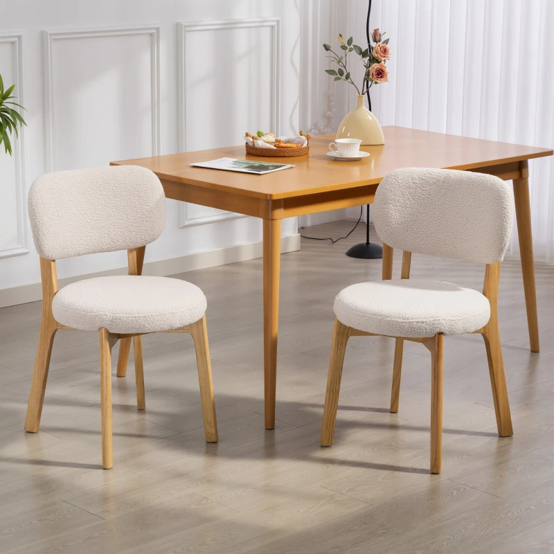 HOMCOM Lot de 2 chaises de salle à manger, chaises de cuisine rembourrées, pieds en bois d'hévéa, 46,5 x 52 x 80 cm, crème