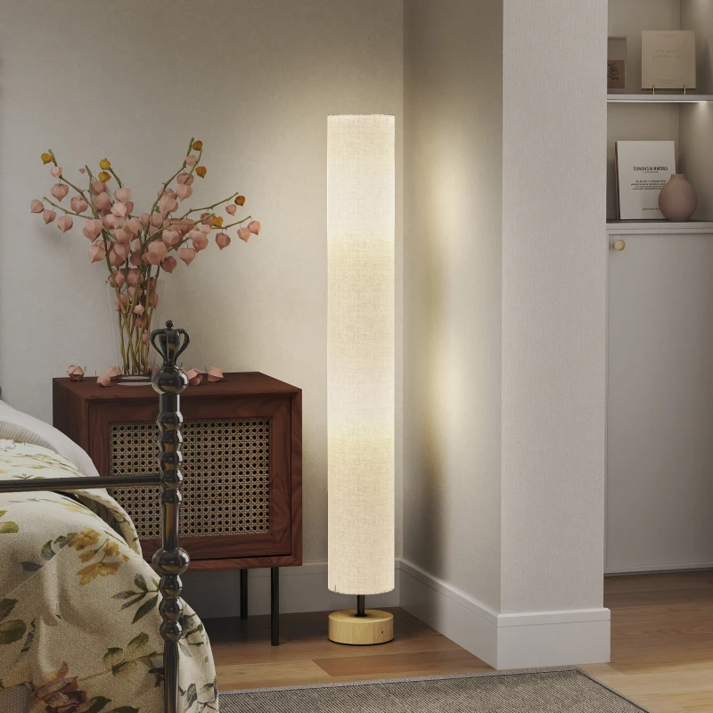HOMCOM Lampadaire sur pied de salon avec abat-jour en lin, interrupteur à pied, 2 x douille E27, 120 cm, gris