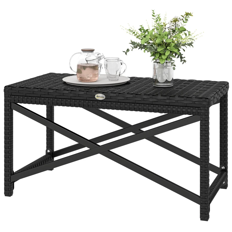 Outsunny Outdoor Coffee Table Side Table with X-Shape Frame for Patio, Balcony, Black