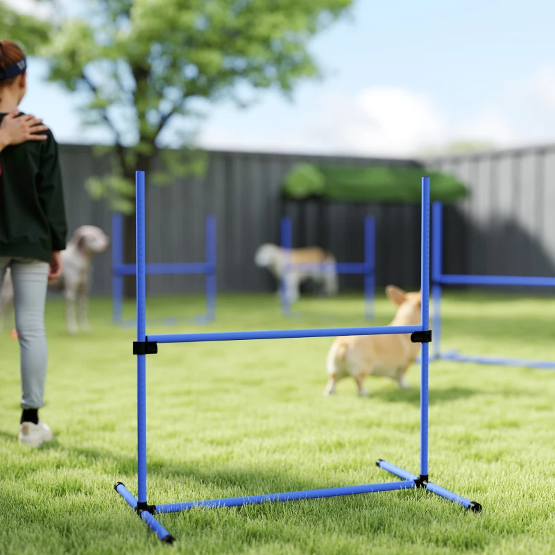 PawHut Set di 4 Ostacoli Agility Dog per Addestramento Cani ad Altezza Regolabile con Borsa da Trasporto Inclusa, 99x65x94cm, Blu