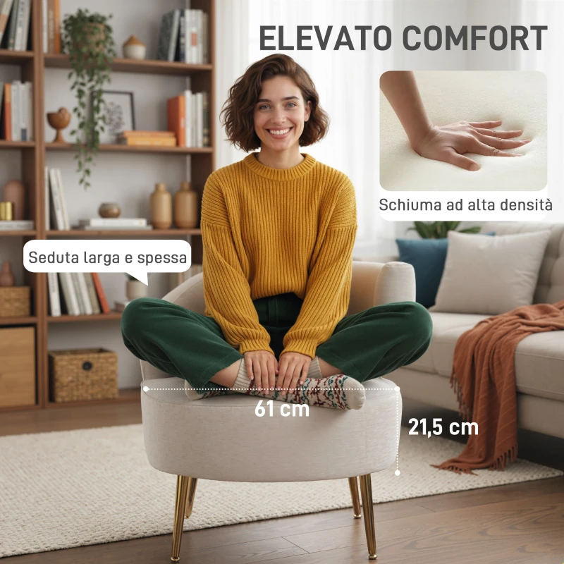 HOMCOM Sedia Moderna Rivestita in Chenille Bianco Crema con Schienale ad Arco, 69x65x67 cm