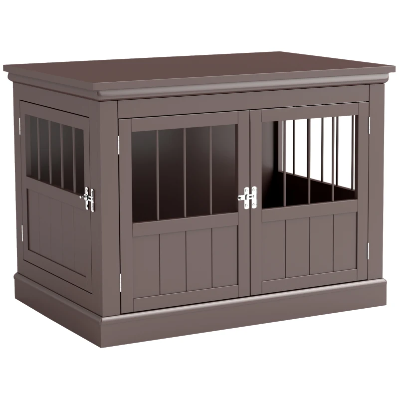 PawHut Gaiola para Cães com Mesa Auxiliar 3 Portas Francês e Fecho Magnético para Cães Pequenos 78x53x59,3 cm Castanho