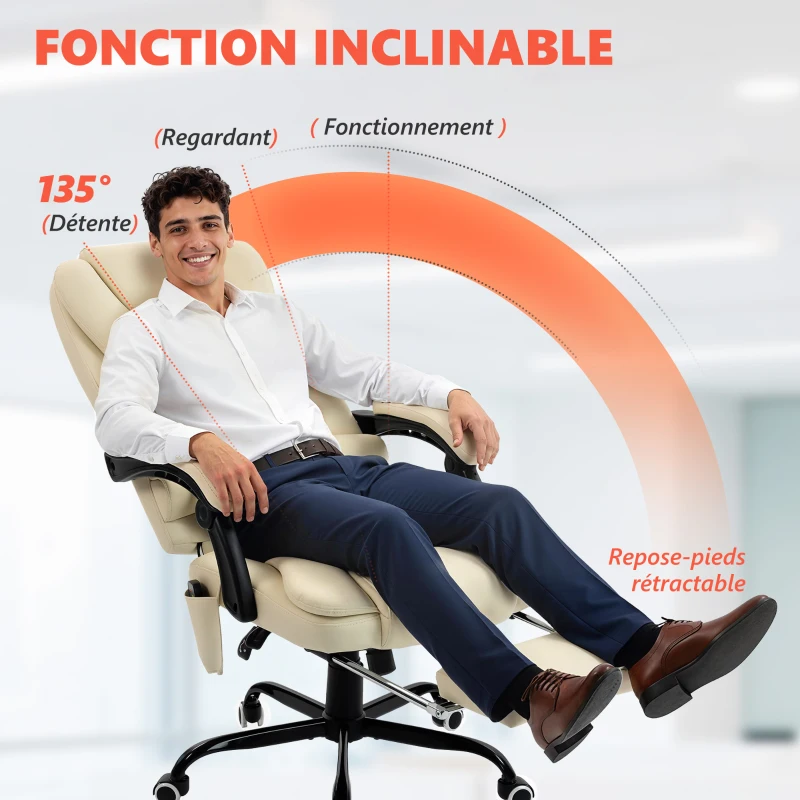 Vinsetto Fauteuil de bureau massant, chaise de bureau avec hauteur réglable, dossier inclinable et télécommande filaire, beige