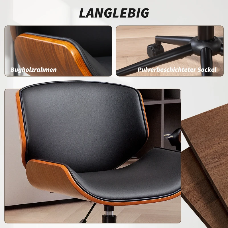 HOMCOM Homeoffice Stuhl aus Kunstleder höhenverstellbar Drehstuhl bis 135 kg belastbar 52 x 54 x 74-84 cm Schwarz+Walnussbraun