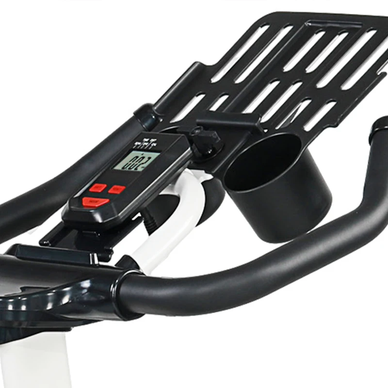 HOMCOM Bicicleta estática com tela LCD Sela ajustável Volante 8 kg Carga 100 kg 103x53x110-114 cm Branco