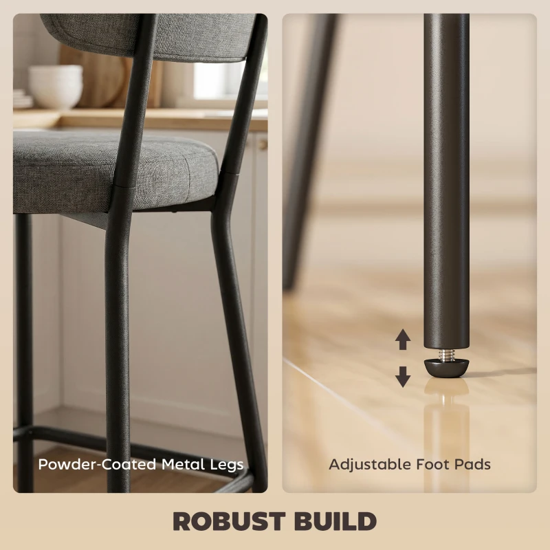 HOMCOM 2-Piece Bar Stool Set, Padded Bar Stools with Curved Backrest, for Kitchen Island, Breakfast Nook, Gray