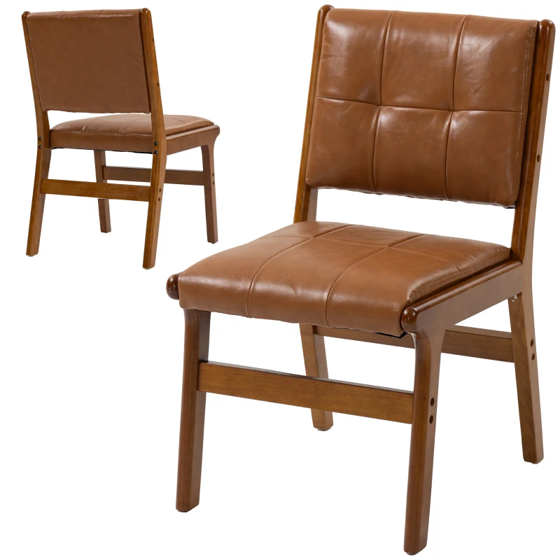 HOMCOM Confezione da 2 Sedie da Pranzo Rivestite in PU Sedile Imbottito Gambe in Legno per Soggiorno Marrone